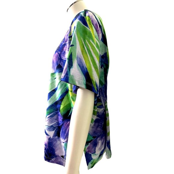 Alfred Dunner Purple & Green Floral Knit Short Sleeve Blouse Size PXL - Picture 5 of 8